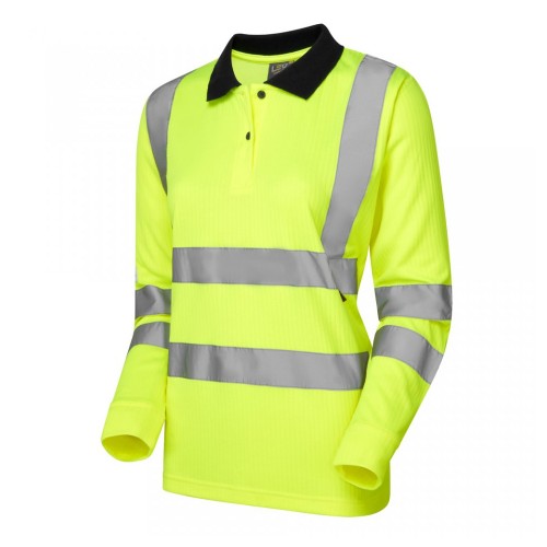 Leo Workwear Beaford Class 2 Hi-Vis Yellow Women's Long Sleeve Polo Shirt Leo Workwear Beaford Class 2 Hi-Vis Yellow Women's Long Sleeve Polo Shirt